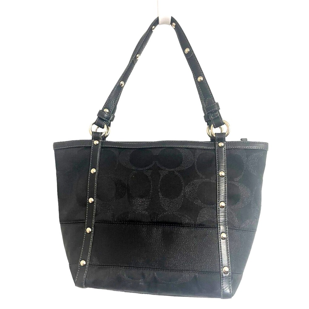 Coach  Black Signature Lurrex Studded Tote Shoulder Bag 12905 Handbage Purse